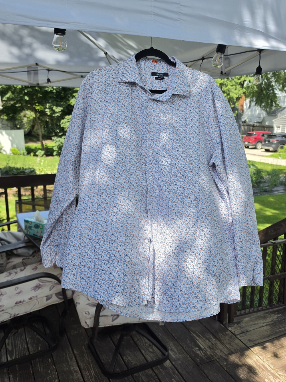 Nine West Men's Light Blue Micro Floral Button-Down Shirt